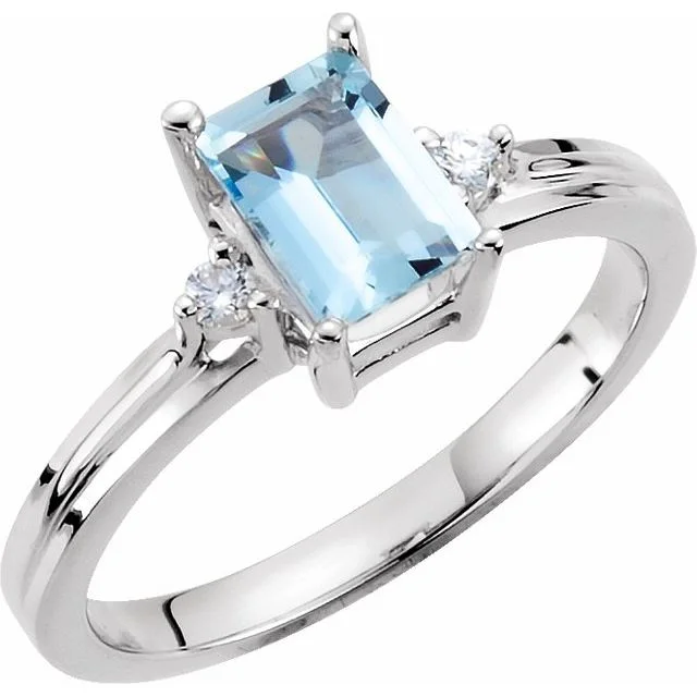 Ladies Rings with Sky Celestite-14k White Gold Aquamarine and Diamond Ring