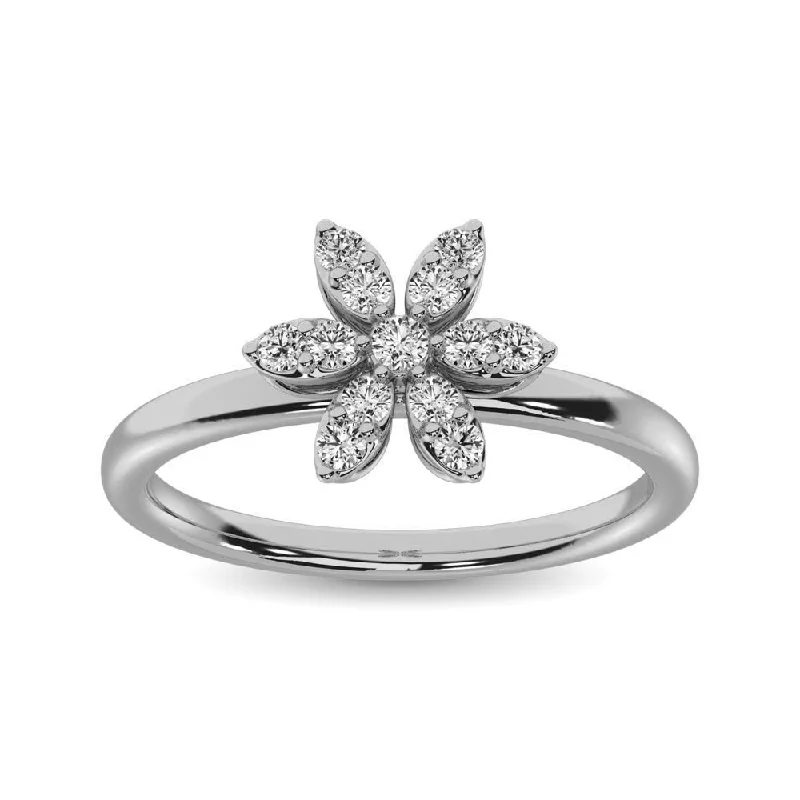 Ladies Rings for Gala Shine-10K White Gold 1/4 Ctw Diamond Flower Ring