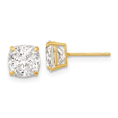 Ladies Earrings Sterling Shine-14k Yellow Gold CZ Cushion Cut Stud Earrings