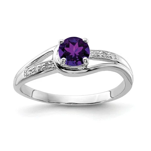 Ladies Rings with Rose Kunzite-Sterling Silver Round Amethyst and Diamond Ring