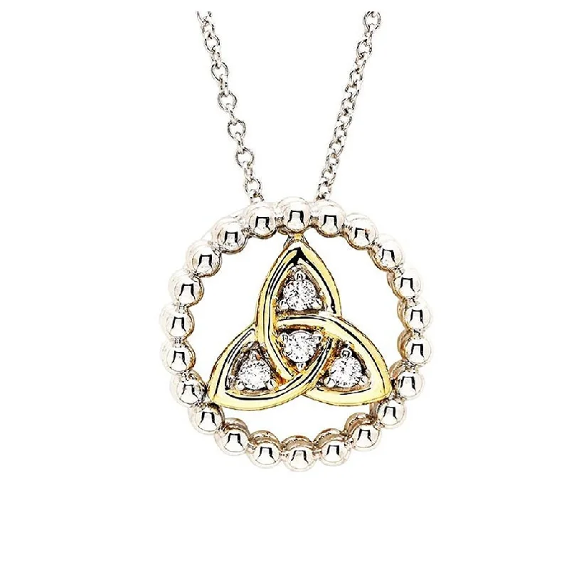 Ladies flowing hippie necklaces -Shanore : Sterlin Silver CZ Trinity Knot Necklace with Gold Plate