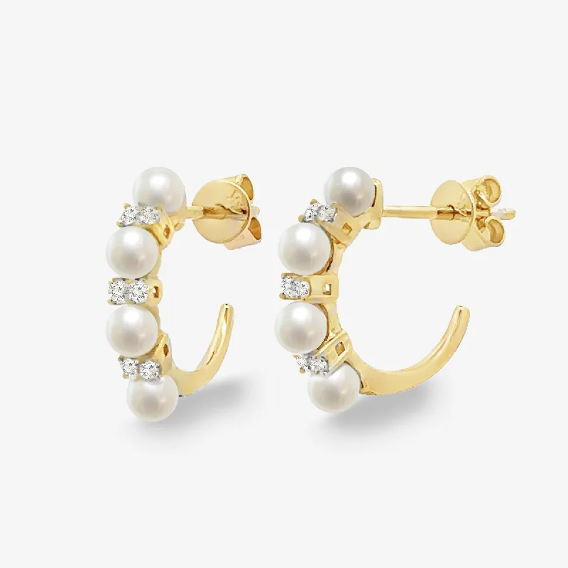 Ladies Earrings for Office Shine-3mm Pearl & Diamond Huggie Earrings