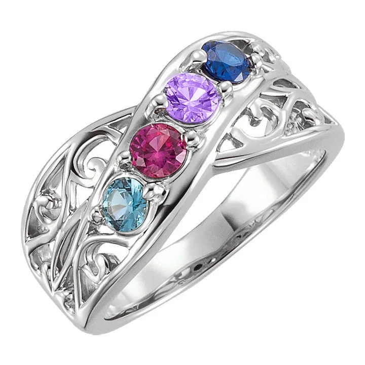 Ladies Rings with Pure Okenite-Filigree Lined 4mm Stone Mother's Family Birthstone Ring