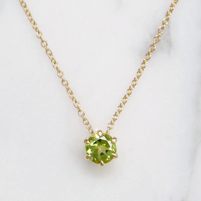 Ladies frosted matte necklaces -Summery Peridot & Gold Solitaire Necklace by 720