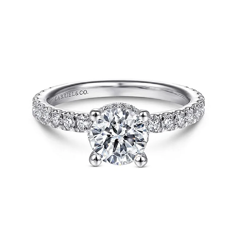 Ladies Engagement Rings Floral Spark-Gabriel & Co Alina - 14K White Gold Hidden Halo Round Diamond Engagement Ring