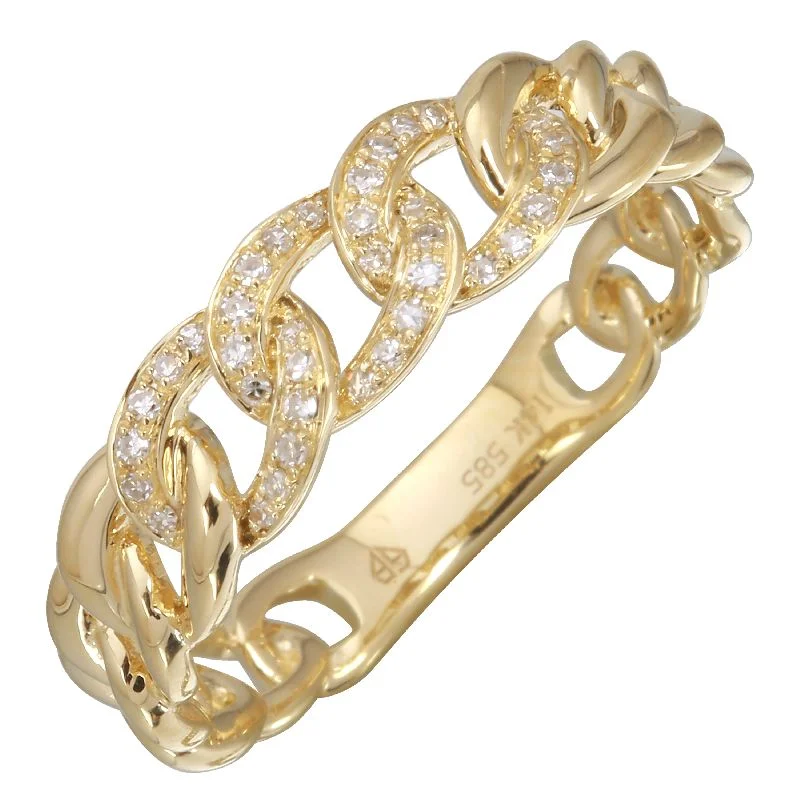 Ladies Rings with Lock Shine-Yellow Gold Diamond Cuban Link Ring