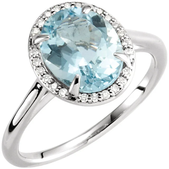 Ladies Rings with Blue Jeremejevite-14K White Gold 10x8mm Oval Aquamarine & .06 CTW Diamond Halo Ring