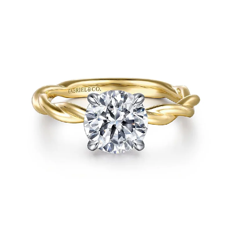 Ladies Engagement Rings Oval Shine-Gabriel & Co Emersin - 14K White-Yellow Gold Twisted Round Diamond Engagement Ring