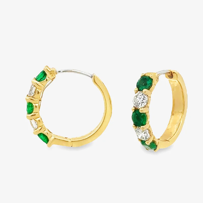 Ladies Earrings with Sea Beryl-Emerald & Diamond Small Hoop Earrings