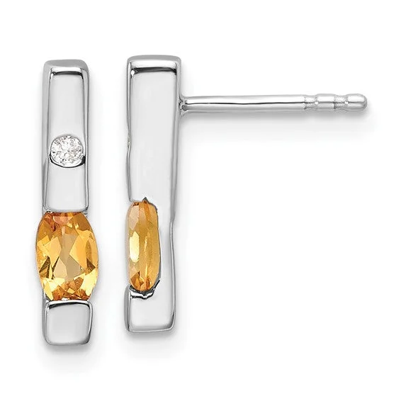 Ladies Earrings with Oval Glow-Sterling Silver White Ice .02ct. Diamond Citrine Earrings