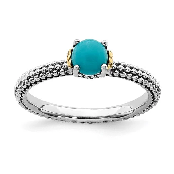 Ladies Rings for Sister Spark-Sterling Silver Stackable Expressions Antiqued & 14k Gold Turquoise Ring