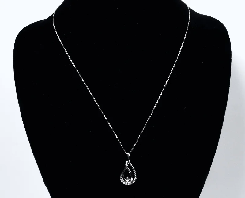 Ladies pristine white gold necklaces -Sterling Silver Diamond Pendant on Sterling Silver Chain Necklace - 18"