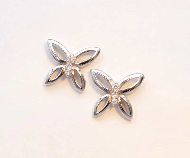 Ladies Earrings with Wing Glow-14K White Gold and Diamond Butterfly Earrings