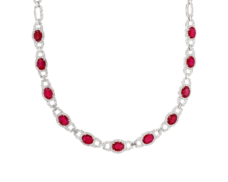 Ladies refined sleek necklaces -Oval Ruby Necklace, 16.05 Carats