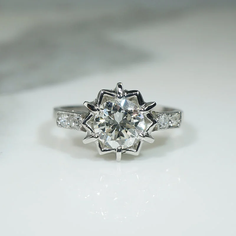 Ladies Engagement Rings Solar Glow-Witchy Star Motif Diamond & Platinum Engagement Ring