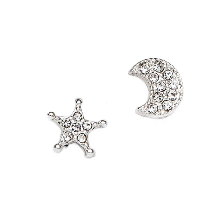 Ladies Earrings Retro Glow-Pom Star and Moon Crystal Stud Earrings