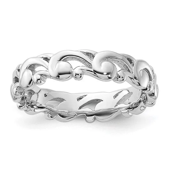 Ladies Rings with Plum Axinite-Sterling Silver Stackable Expressions Filigree Carved Band Ring