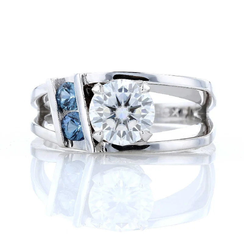 Ladies Engagement Rings Stack Glow-Modern Asymmetrical Moissanite & Sapphire Engagement Ring