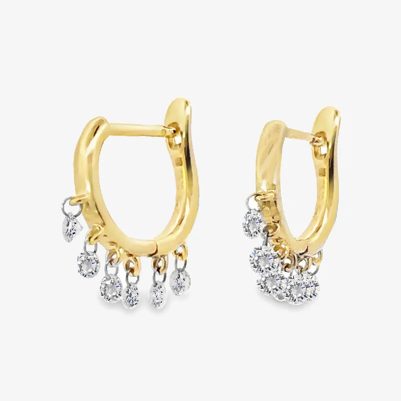 Ladies Earrings with Round Spark-Floating 0.35CT Diamond Huggie Earrings