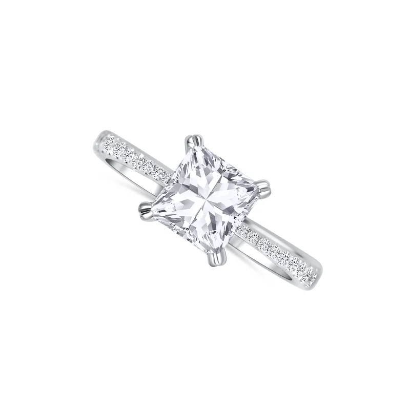 Ladies Engagement Rings Bold Shine-14K White Gold Princess Cut Diamond Engagement Ring 1.50 carat center diamond 0.16 carat diamonds along the band