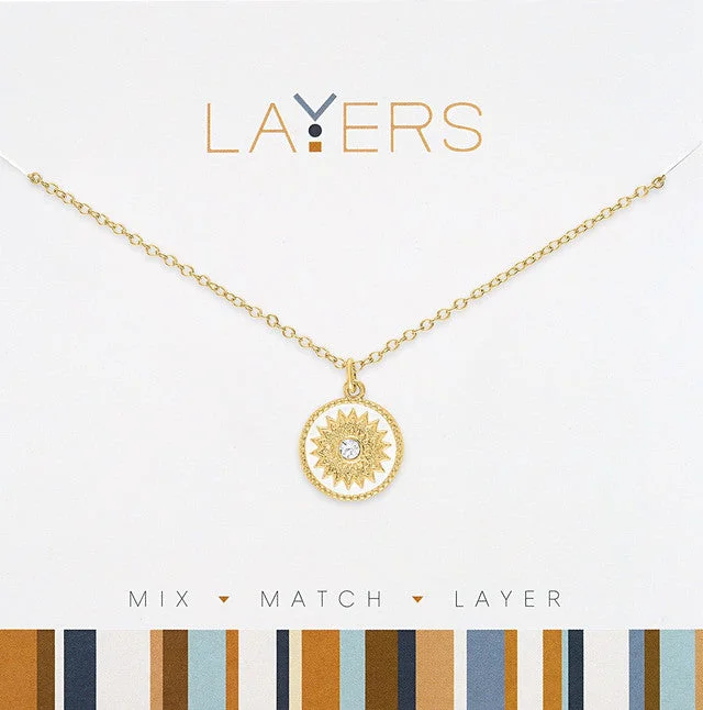 Ladies matching couple necklaces -Gold White Starburst Coin Layers Necklace