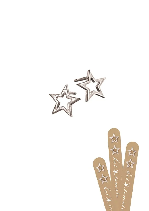 Ladies Earrings for Niece Shine-Hot Tomato Star Frame  Stud Earrings -  Stainless Steel with Worn Silver Finish