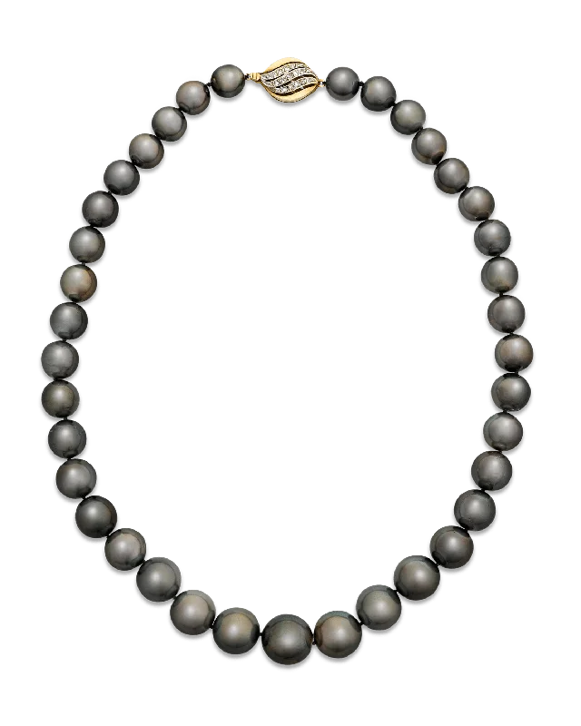 Ladies wispy chain necklaces -Black Tahitian Pearl Necklace