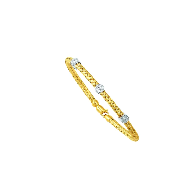 Thick statement bracelets -14K Gold .21ct Diamond Station Woven Bangle