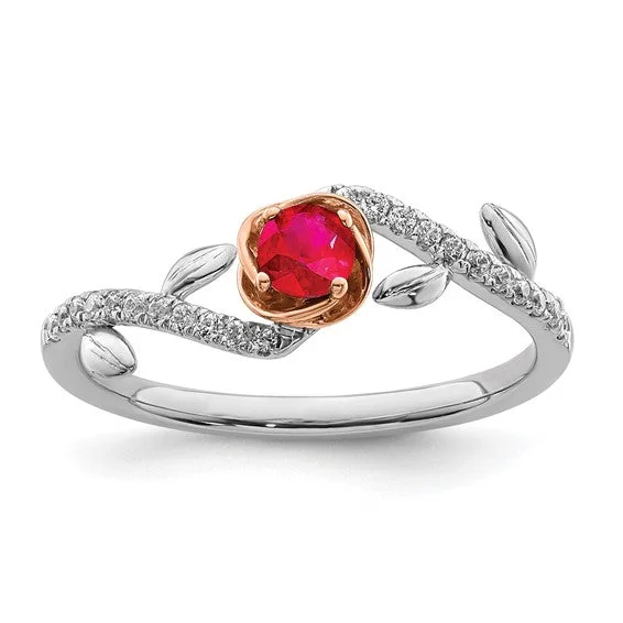 Ladies Rings with Blue Glaucophane-14k White and Rose Gold Two-tone Rose Ruby and Diamond Ring