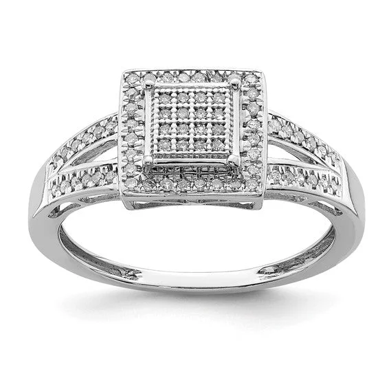 Ladies Rings for Leader Shine-Sterling Silver Multi-Stone Genuine Diamond Square Ring - Size 8