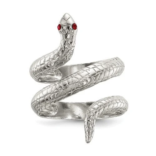 Ladies Rings Handcrafted Shine-Sterling Silver Red Crystal Eyed Snake Wrap Ring