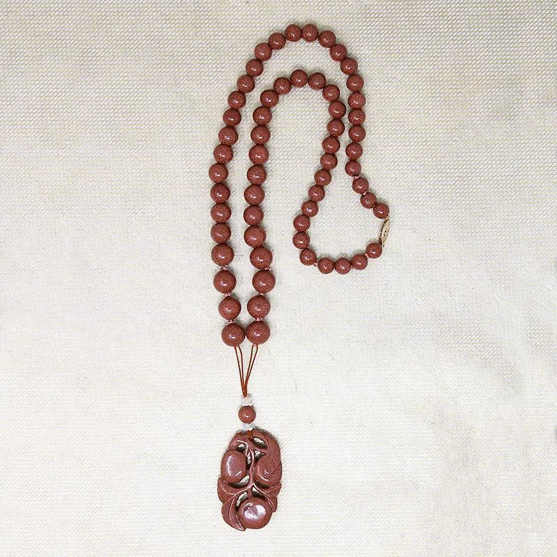 Ladies woven craft necklaces -Goldstone Carved Plums & Beads Necklace