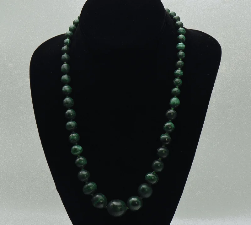 Ladies commanding bold necklaces -Vintage Hand Carved Malachite Bead Necklace - 21.5"