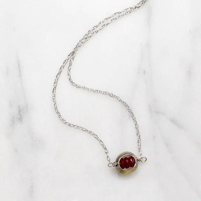 Ladies keepsake charm necklaces -Crimson Ruby Beads in White Gold "O" Necklace by brunet