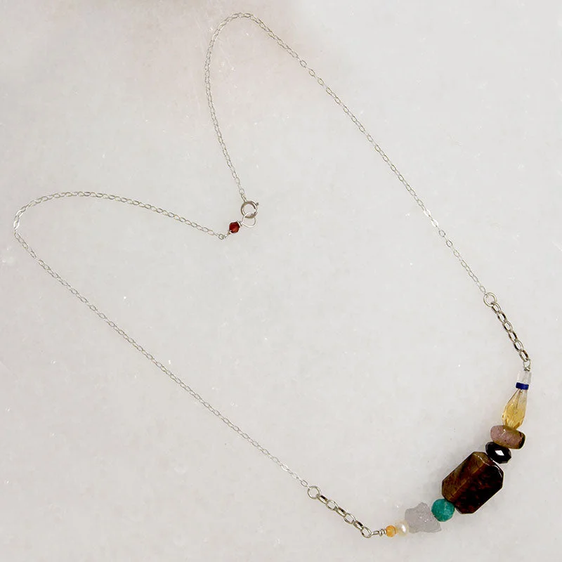 Ladies ancestral tribal necklaces -Energetic Gemstone Arc on Silver Necklace by Brin