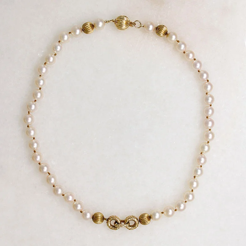 Ladies muted tone necklaces -Luminous Pearl & Luxe Gold Necklace by Ancient Influences