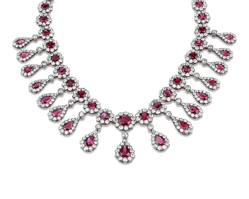 Ladies Mother’s Day charm necklaces -Antique Burma Ruby and Diamond Necklace