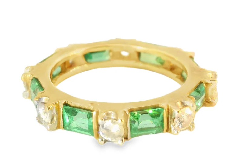 Ladies Engagement Rings Thin Glow-Stunning Estate 14K Yellow Gold Diamond Emerald Eternity Wedding Ring Band