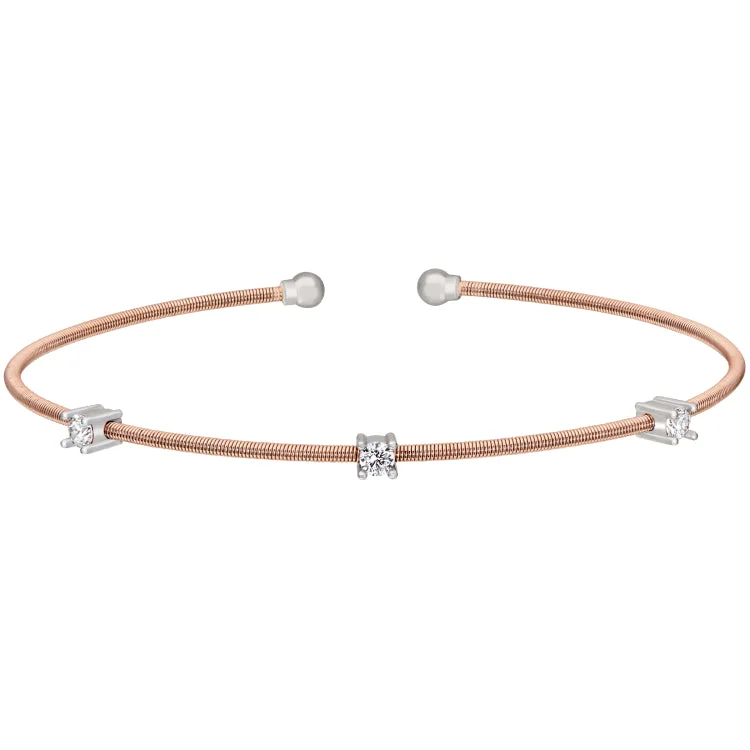 Valentine’s passion bracelets -Rose Gold Finish Sterling Silver Cable Cuff Bracelet with Three Rhodium Finish Simulated Diamonds