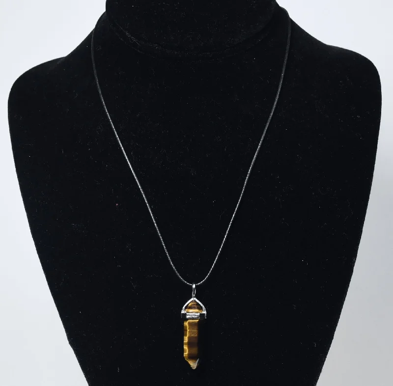 Ladies cascading pendant necklaces -Tiger's Eye Point Pendant Necklace