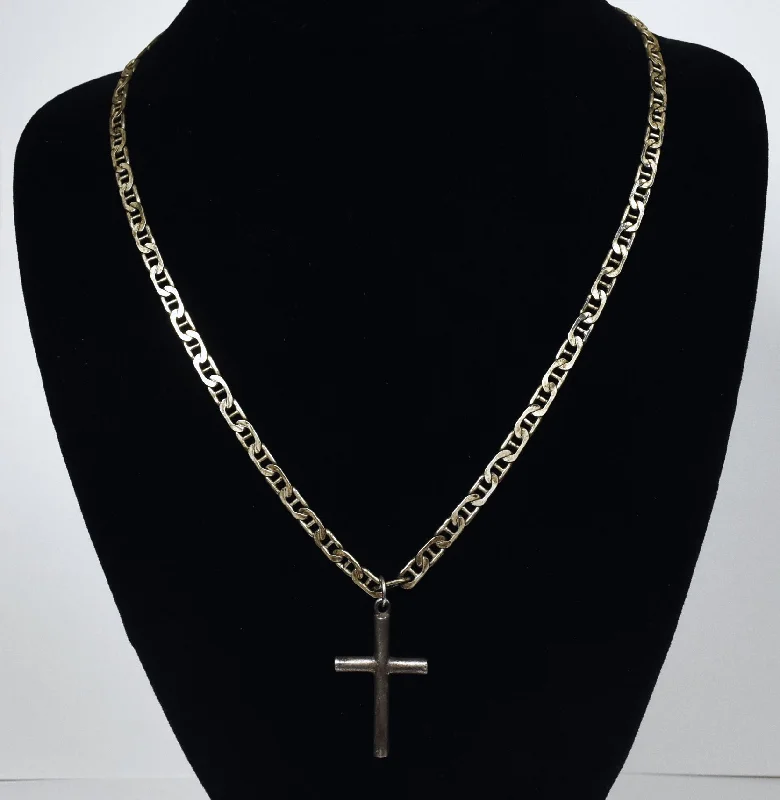 Ladies harmonious blend necklaces -Sterling Silver Cross Pendant on Heavy Sterling Silver Italian Chain Link Necklace