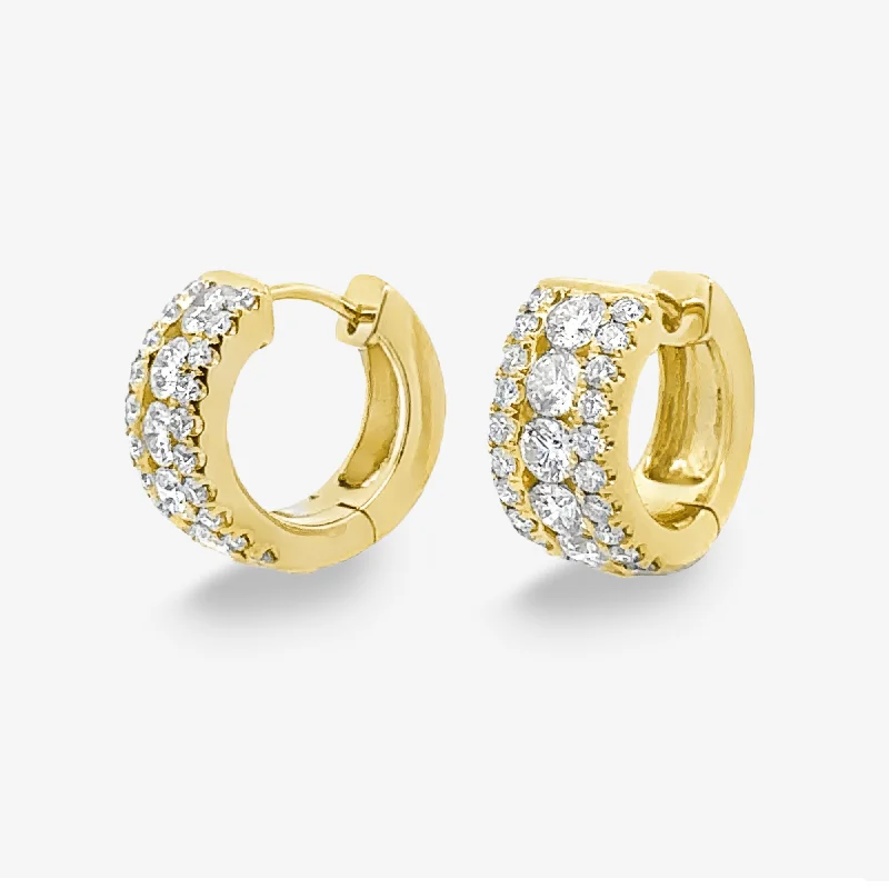 Ladies Earrings Polished Spark-Triple Row Diamond Huggie Earrings