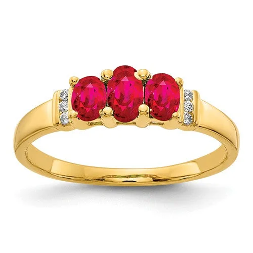 Ladies Rings with Heart Spark-14k Yellow Gold Triple Genuine Oval Ruby And Diamond Ring