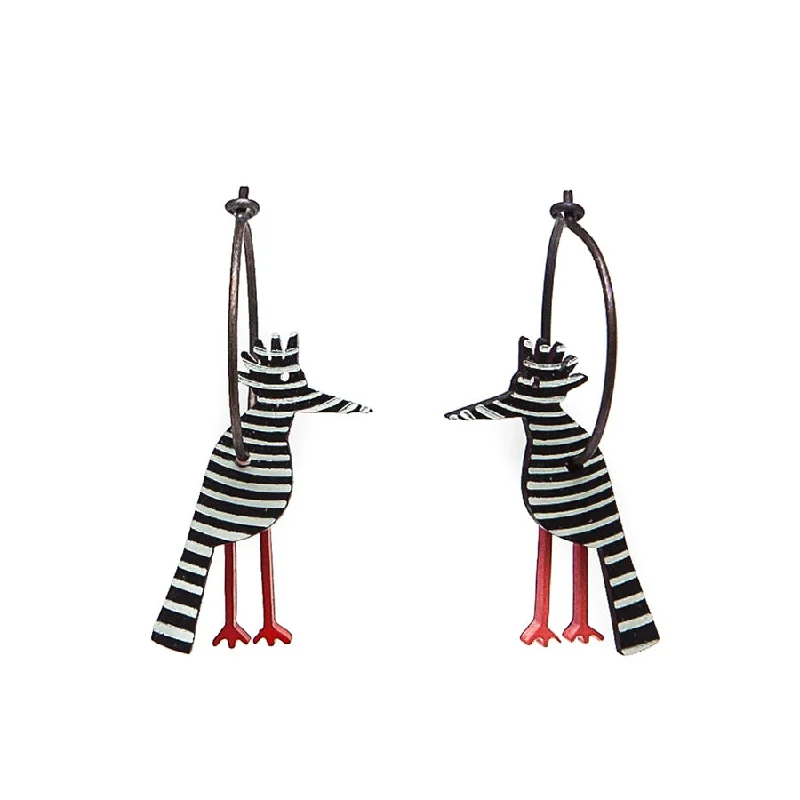 Ladies Earrings for Special Spark-Lene Lundberg K-Form Quirky Black Stripey Bird Earrings