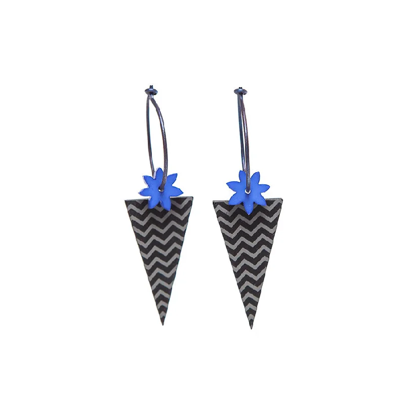 Ladies Earrings for Teacher Spark-Lene Lundberg K Form Inverted Triangle and Blue Flower Earrings