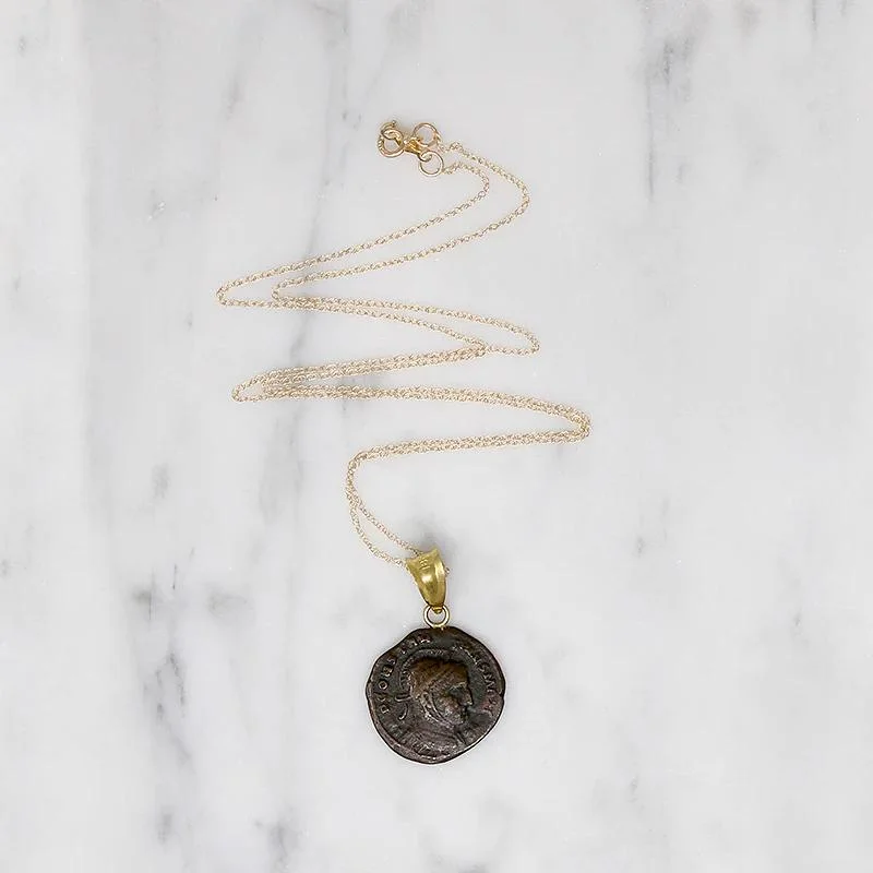 Ladies Mother’s Day charm necklaces -Emperor Constantine Roman Copper Coin in Gold Necklace