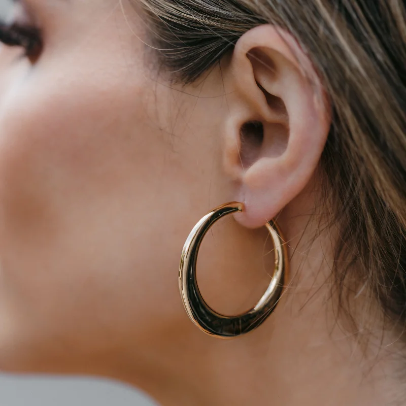 Ladies Earrings with Sky Topaz-Graduated Flat Hoop Earrings