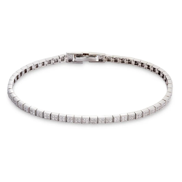 Silky smooth bracelets -Platinum Finish Sterling Silver Micropave Squares Bracelet with 230 Simulated Diamonds 7.25"