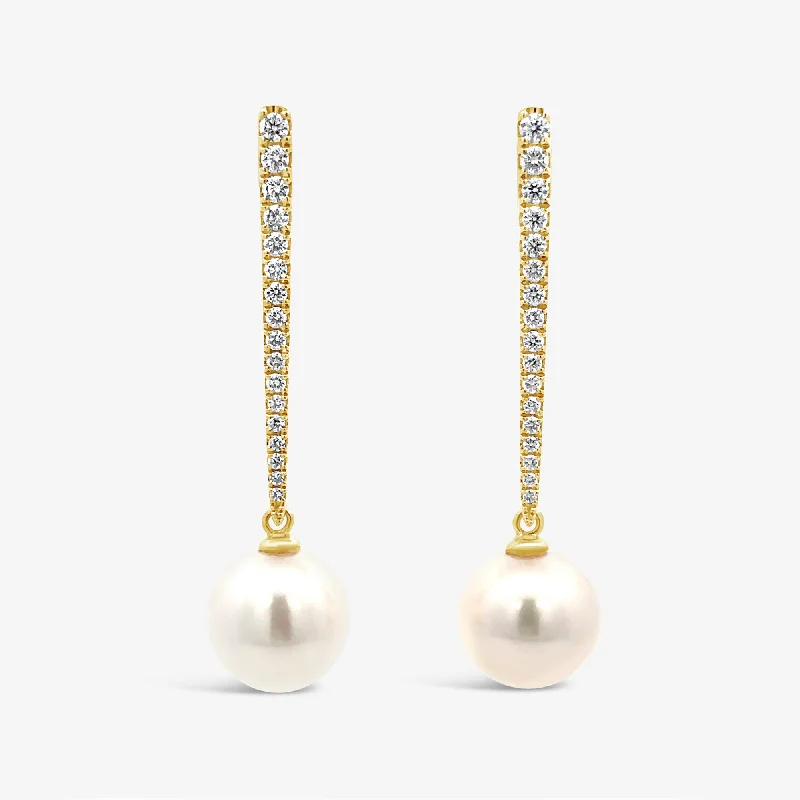 Ladies Earrings with Heart Glow-Pearl & Diamond Prong Set Drop Earrings