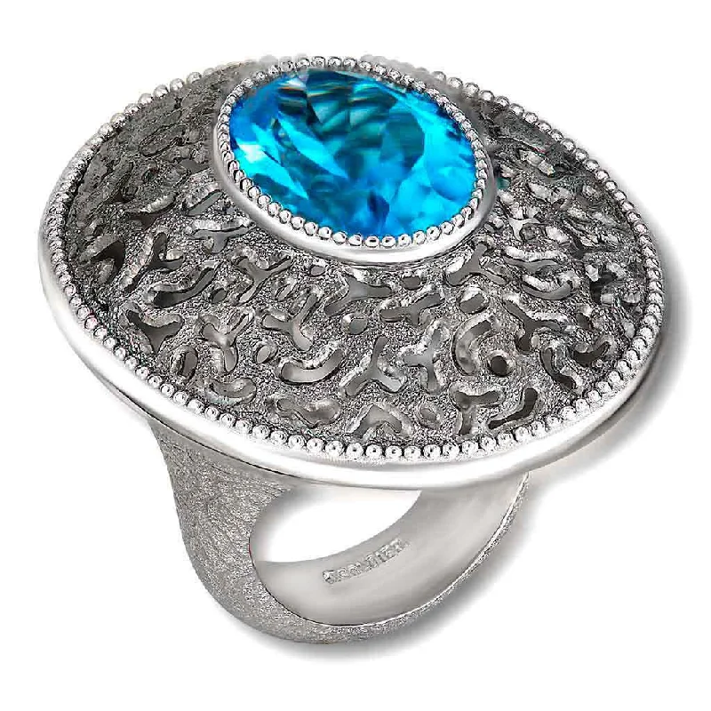 Ladies Rings for Teacher Shine-Silver Galactica Ring with Blue Topaz